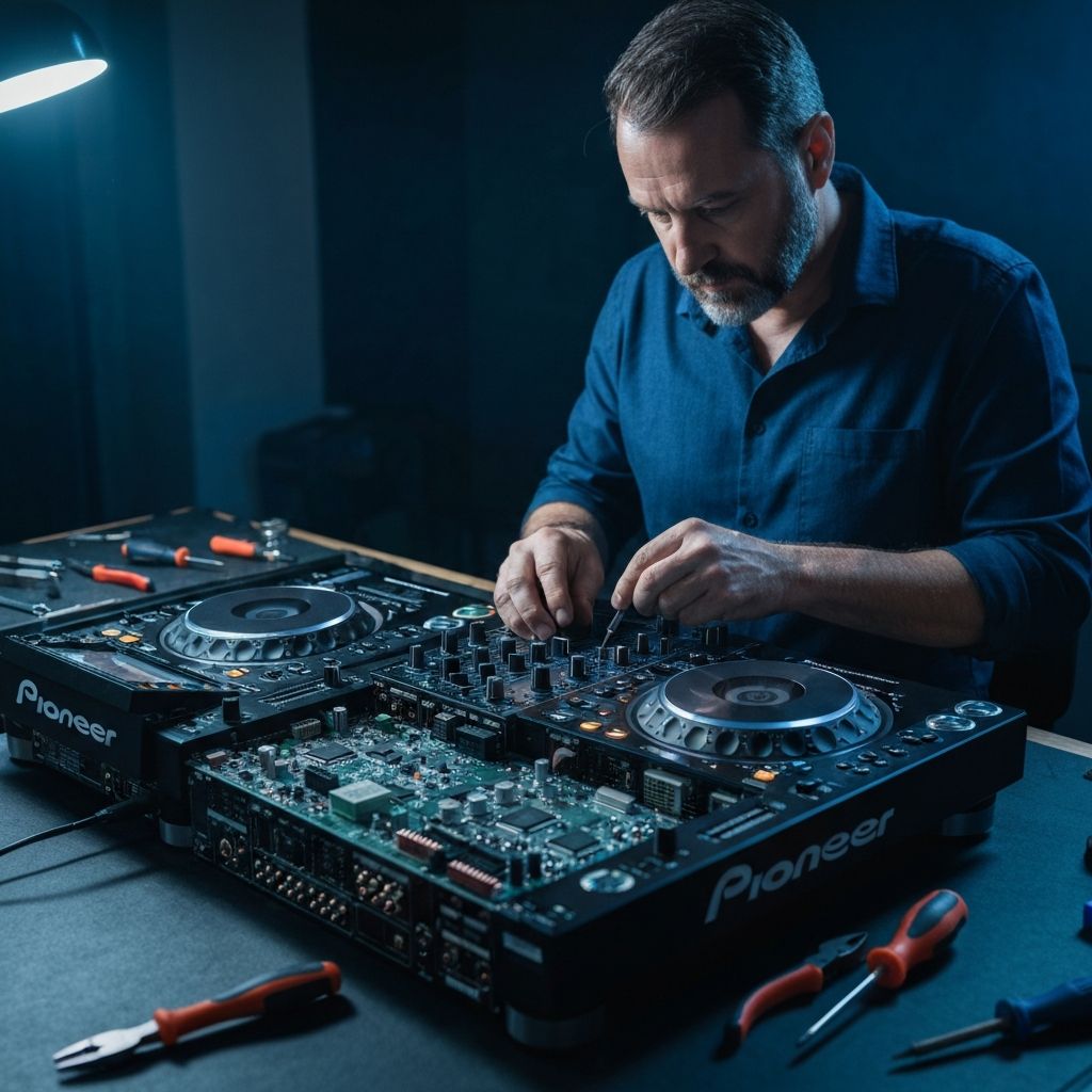 Technician repairing DJ equipment